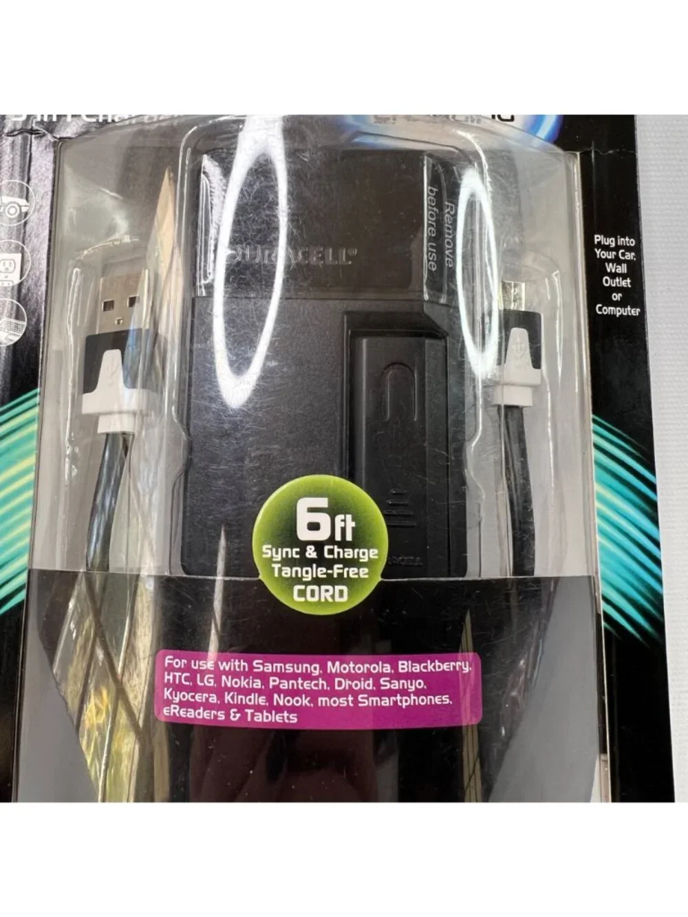 Duracell 3 in 1 Rechargeable Charger PRO126 6ft Cord Samsung Motorola Blackberry